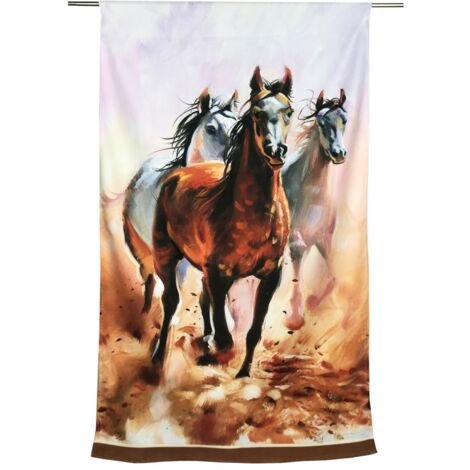 Serviette éponge peinture chevaux Grande taille 90 x 170 cm