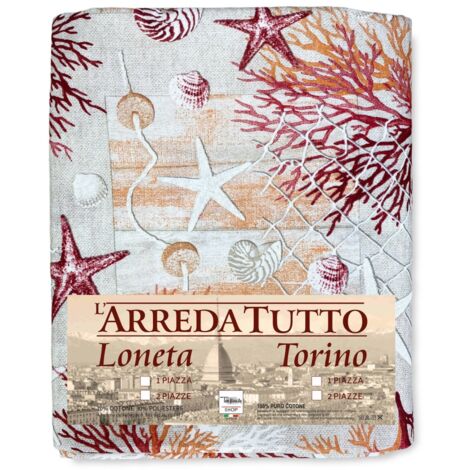 SERVIETTE HOUSSE DE MEUBLE GRAND FOULARD LITSCOUPE DE CANAPÉ TISSU LONETA mer CORAUX MARINS ROUGE 1 PLACE