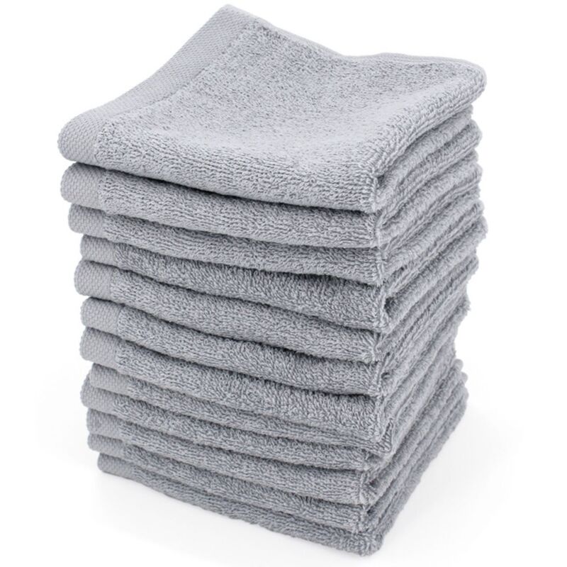Serviette invité 30x30 cm - LINNEA - Gris Argent - 100 coton - Lot de 12 - ponge 400 gm2 gris argent