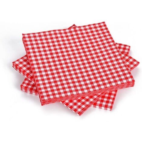 Serviette jetable - Vichy Rouge et Blanc - 40 x 40 cm - 150 pièces - Biodégradable