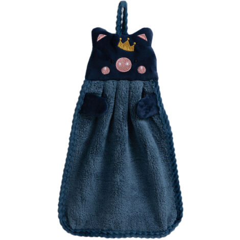 Serviette Main Enfant Peluche Corail Motif Cochon Mignon Absorbant pour Cuisine Salle de Bain Bleu