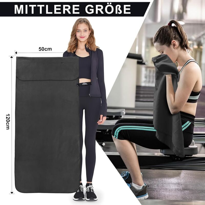 Serviette Microfibre 120 x 50 cm, Séchage Rapide & Ultra Absorbante Serviette Sport Musculation avec Poche Zippée, la Serviette de Sport et Serviette