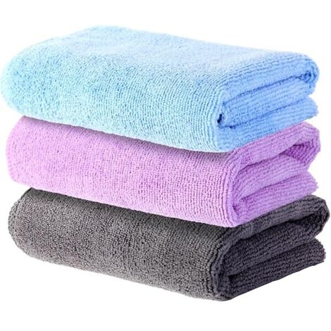 Serviette Microfibre - 34 x 74 cm - Pour Gym Fitness Yoga Natation Randonnée Cyclisme - Séchage Rapide Absorption Élevée - Lot de 3 Gris Bleu Violet