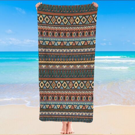 Serviette microfibre imprimé tribal, bohème chic, anti-sable, compacte