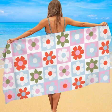 Serviette microfibre motif carreaux, séchage express, anti-bactérien
