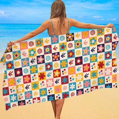 Serviette microfibre motif écossais, sèche vite, résistante
