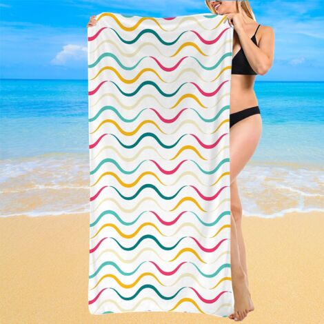 Serviette microfibre rayée, séchage rapide, résistante, 140x70 cm