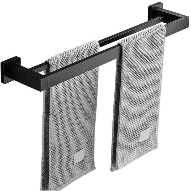 Longziming - Serviette Noir Mat Double Barre Porte-Serviettes Support Mural en Acier Inoxydable 2 Barres Étagère De Salle De Bain Accessoires De
