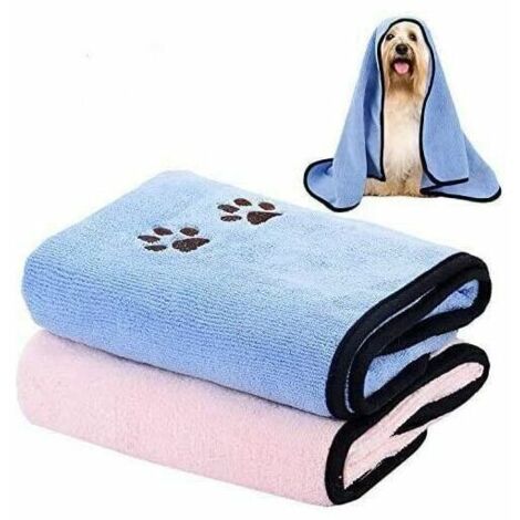 Serviette pour Chien 2 Pièces Serviettes Super Absorbantes pour Animaux Séchage Doux et Rapide Serviettes de Bain en Microfibre Bleu Rose