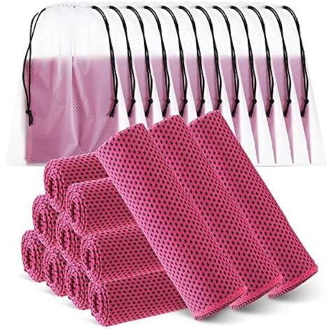 Serviette Rafraîchissante - 12 x 40 Pouces - Polyester Respirant - Pour Visage et Cou - Usage Gym Yoga Extérieur - Lot de 12 Pièces avec Sac à Cordon Étanche