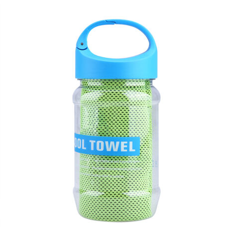 Serviette Rafraîchissante Super Respirante avec Bouteille de Rangement pour le Sport - Coloris Vert Clair, 100x30cm, Polyester