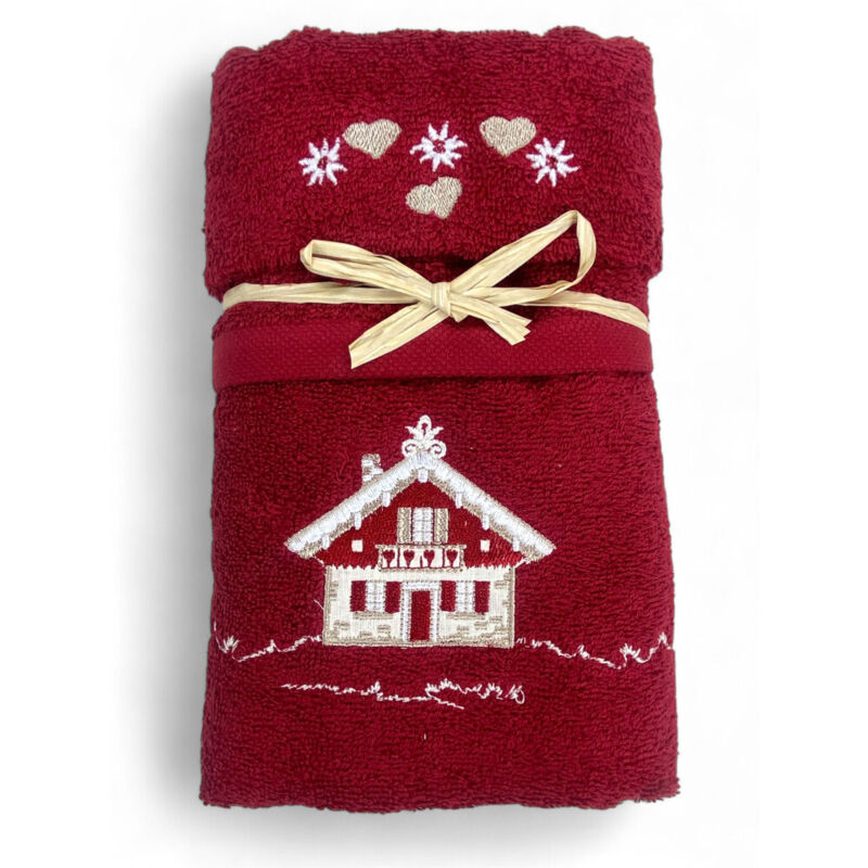 Serviette tyrolienne Maison de Bourgogne - Tyrol - 100 % coton éponge - Chalet de montagne broderie Made in Italy