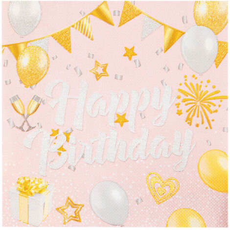 Servietten (60er-Packung) │ Design „Happy Birthday“ │ Papierservietten 33x33cm │ Stoff-Partyartikel (60er-Packung „Happy Birthday“-Servietten)