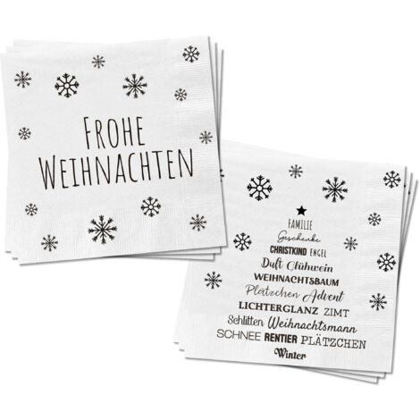 Servietten 80 Stück mit 2 verschiedenen Motiven - Frohe Weihnachten - Tischdeko Papierservietten 2er Set mit Spruch - Papier Tuch 3-lagig mit Text bedruckt