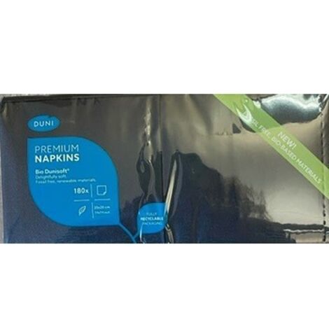 Serviettes bio Dunisoft noires 20 x 20 cm - 180 pièces - Compostables