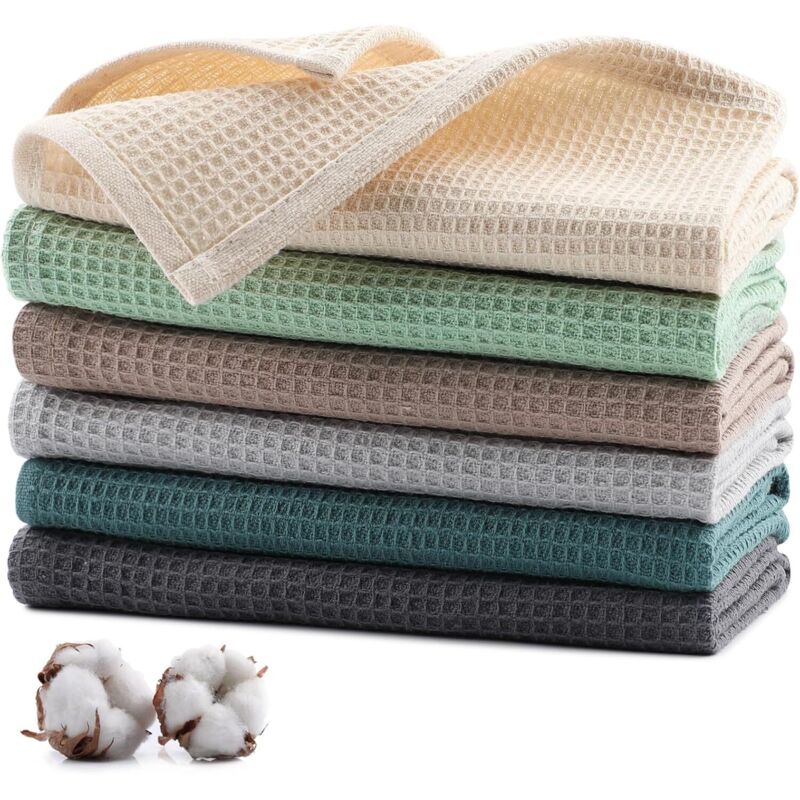 Serviettes cuisine coton lot de 6 35 x 35 cm lavables douces essuyage vaisselle déversements multicolores