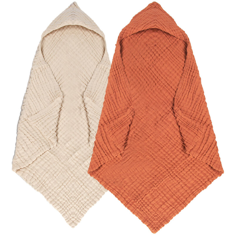 Serviettes de bain à capuche en mousseline pour bébé - Lot de 2 serviettes 100 % coton pour bébés, nourrissons et tout-petits - 32 x 32 pouces - Très