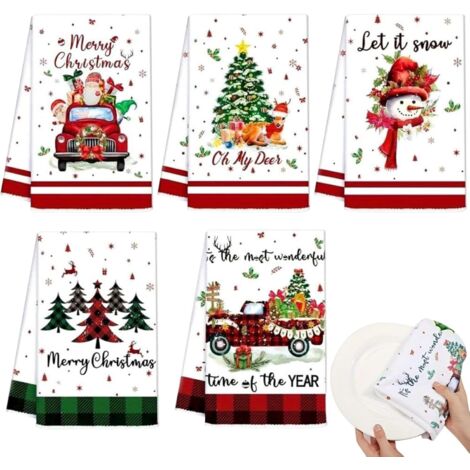 Serviettes De Cuisine De Noël Pour Les Mains,Lot De 5 Torchons Torchons De