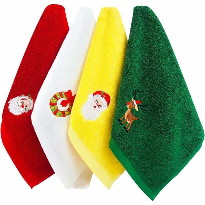 Serviettes de Noël 4 Packs Débarbouillettes Serviettes en pur coton Ensemble de torchons décoratifs pour la salle de bain Ensemble de serviettes de