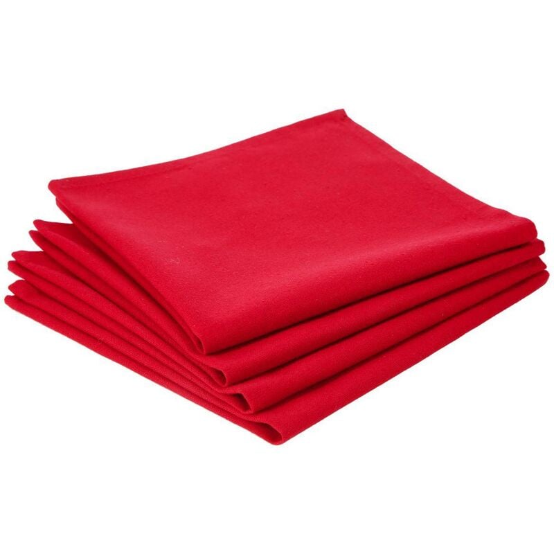 Atmosphera - Lot de 4 serviettes de table coton rouge 40x40cm créateur d'intérieur - Rouge