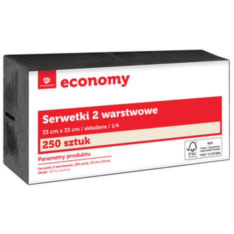 Serviettes de table économiques TG 33 x 33 cm, 2 plis, noires, lot de 250.