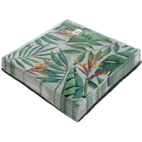 Serviettes de table Tête à Tête Jardin Tropical 3 plis 33 x 33 cm, pliées en 4, paquet de 20.