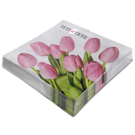 Serviettes de table Tête à Tête « Tulipes ravissantes » 3 plis, 33 x 33 cm, pliées en quatre, paquet de 20.