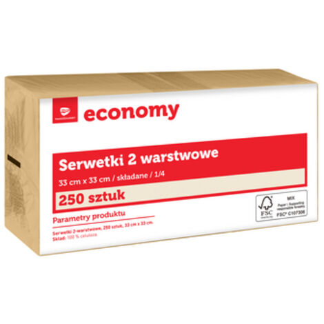 Serviettes de table TG Economy 33 x 33 cm, 2 plis écologiques, lot de 250.