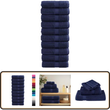 Serviettes de visage de qualité sup. SOLUND 10 pcs bleu marine - Serviettes De Toilette - Serviettes De Visage - Serviettes En Coton - Serviettes Bleues - Serviettes Absorbantes