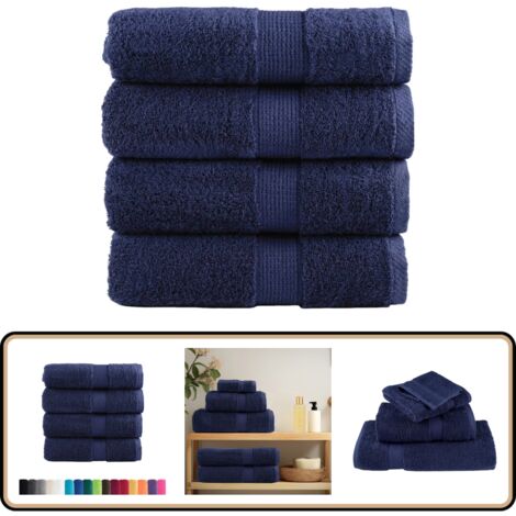 Serviettes de visage de qualité sup. SOLUND 4 pcs bleu marine - Serviettes De Toilette - Serviettes De Visage - Serviettes En Coton - Serviettes Bleues - Serviettes Absorbantes