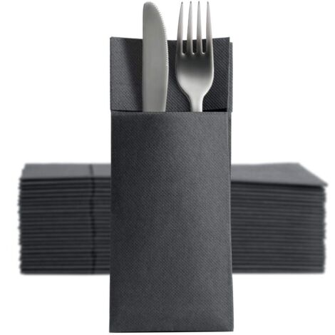 Serviettes en kangourou pour couverts, noires, 32x38cm, 50 pièces.