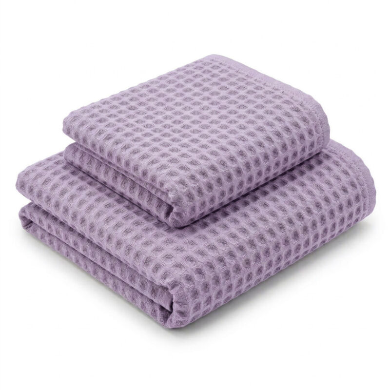 Serviettes en nid d'abeille 100 % coton 330 g/m² Fabriquées en Italie – Ensemble 2 pièces (60x110 + 40x60) Tex Family – Lilas