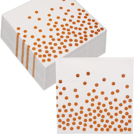 Serviettes En Papier - 50 Pièces - Blanc Et Or Rose - Motif Pois - Pour Anniversaire Et Mariage - 33 X 33 Cm