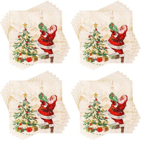 Serviettes jetables de Noël MICH - 60 unités - 33x33 cm - Motifs Père Noël et sapin - Doré - Biodégradable