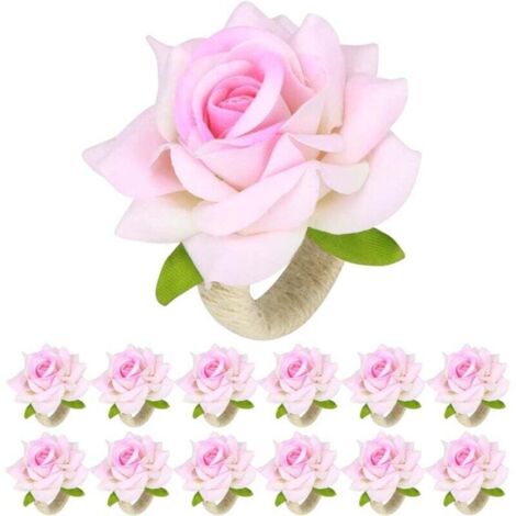 Serviettes rondes à fleurs pour réception de mariage, décoration de Noël et de Pâques (rose), lot de 12