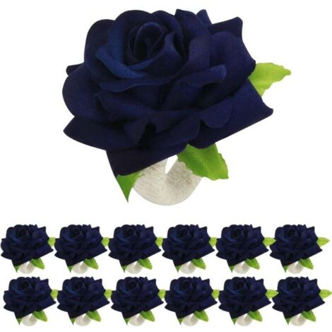 Serviettes rondes à motif floral pour décorations de mariage, Noël et Pâques (bleu marine), lot de 12