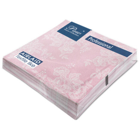 Servilletas profesionales PAW de encaje suave para cena (rosa), de una capa, 40 x 40 cm, dobladas en 1/4, 50 unidades por paquete. Fabricadas en AIRLAID.