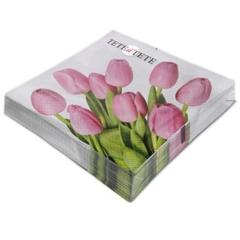 Servilletas Tete a Tete Lovely Tulips de 3 capas, 33x33 cm, dobladas en cuartos, 20 unidades por paquete.