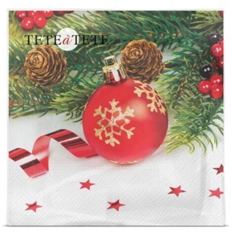 Servilletas Tete a Tete, Servilletas Red Bauble, Servilletas Tete a Tete de 3 capas, 33x33 cm, plegadas en 1/4, 20 unidades por paquete