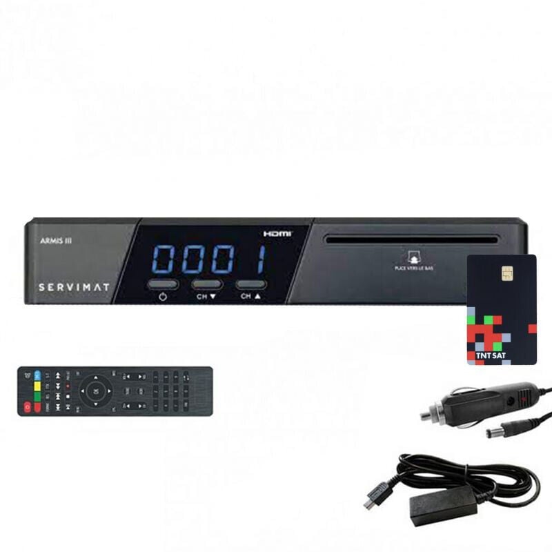 Armis 3 Récepteur satellite hd + Carte tntsat V6 + Câble 12V + Déport ir (alim 220V Non inclus) - Servimat