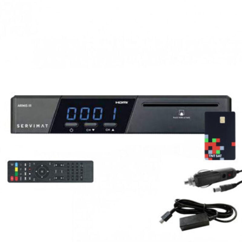 Récepteur tv satellite hd + Carte tntsat V6 + Câble 12V + Déport ir 1.80m - Servimat