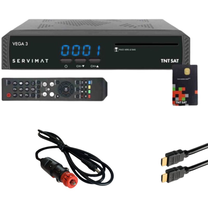 Pack Servimat Récepteur satellite Full hd + Carte tntsat V6 + Câble hdmi + Câble 12V