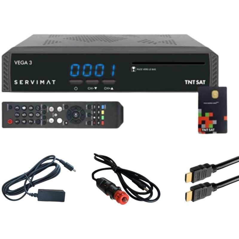 Pack SERVIMAT Récepteur satellite Full HD + Carte TNTSAT V6 + Câble HDMI + Câble 12V + Déport IR