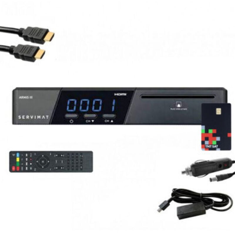 Servimat - Pack Récepteur satellite hd + Carte tntsat V6 + Câble hdmi + Câble 12V + Déport ir
