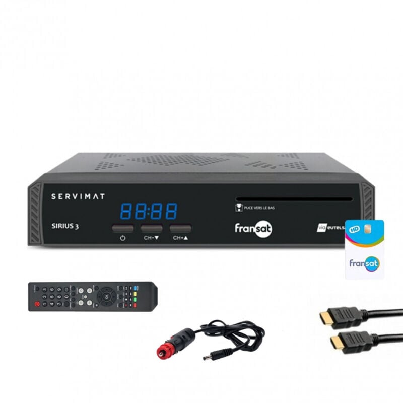 Pack Servimat Récepteur tv satellite hd + carte Fransat PC6 + Câble hdmi + Câble 12V