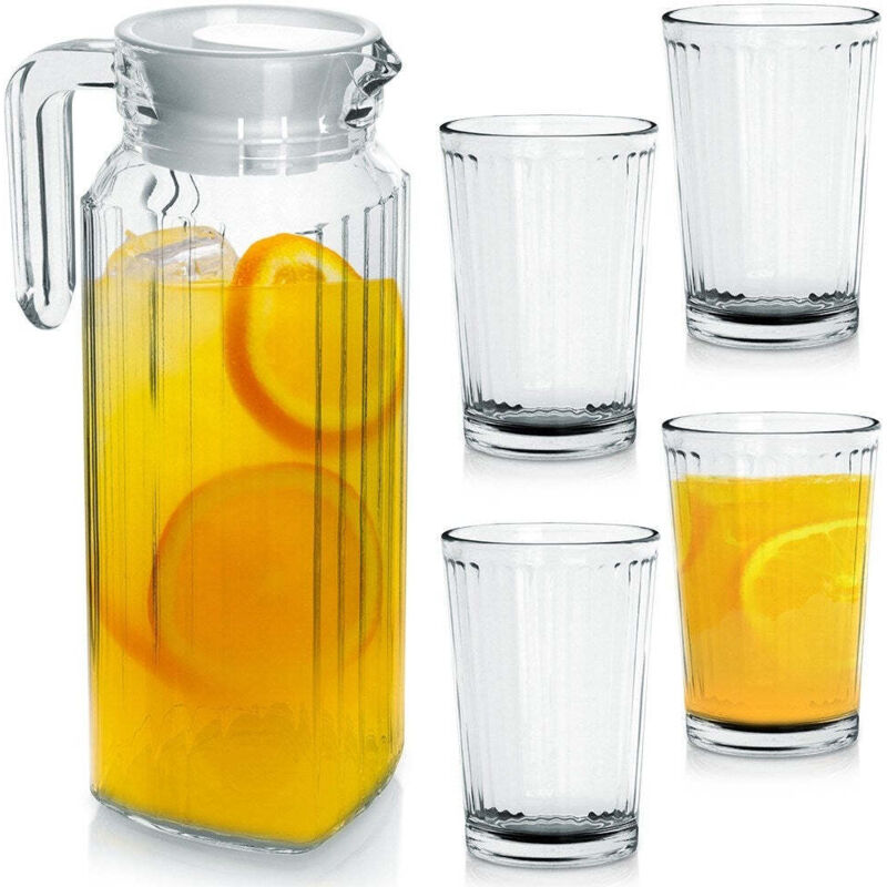Excellent Houseware - Set bouteille + 4 tasses en verre, ye9000500