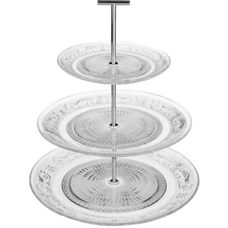Serviteur à 3 étages en verre transparent 29cm – Alliage zinc – Pour présentation élégante de desserts et amuse-bouches – Secret De Gourmet