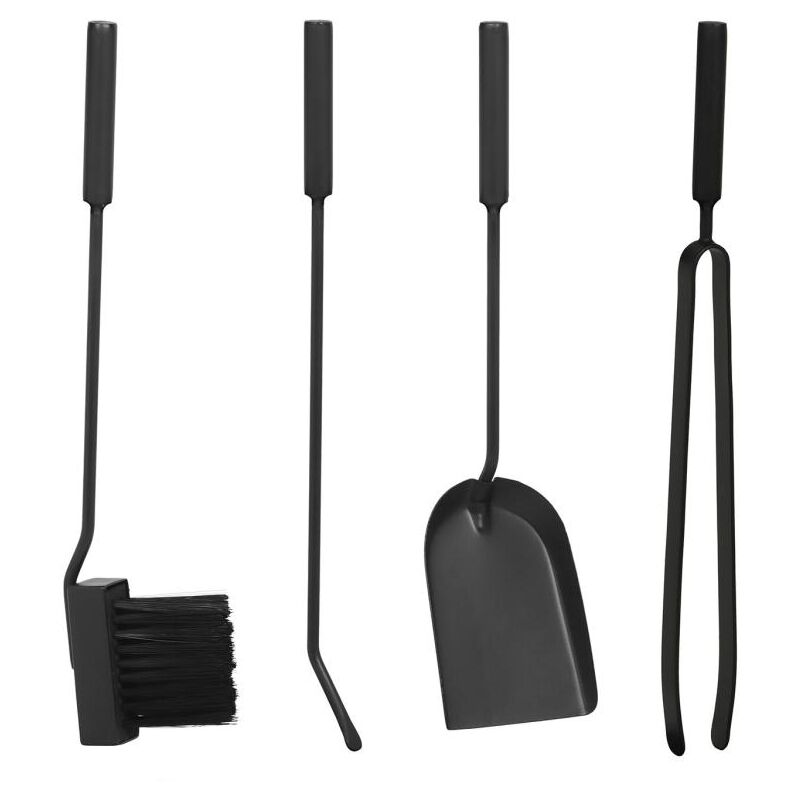 Vente-unique - Serviteur de cheminée 4 outils en métal - l. 27 x p. 17 x h. 58 cm - Noir - karrel