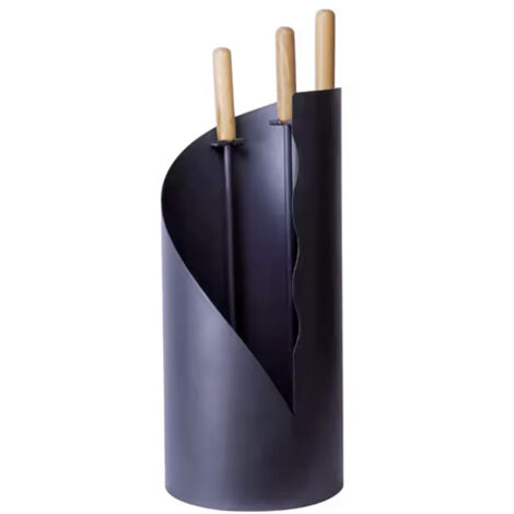 Sannover – Serviteur de cheminée 4 pièces en acier avec poignées en bois – Dimensions 503mm x 202mm x 202mm – Accessoires pour entretien foyer