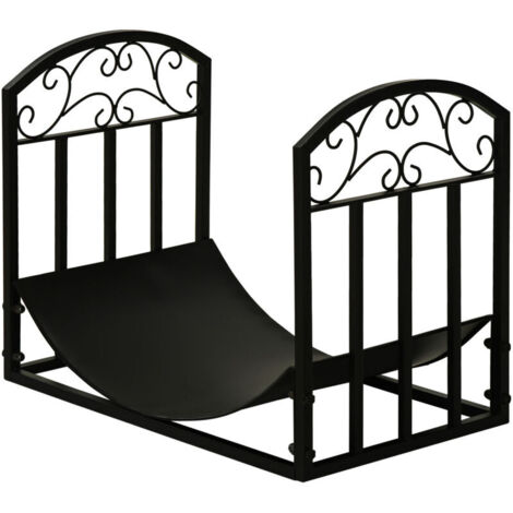 Serviteur de cheminée Cadre en rondins, support de rondins, ossature de cheminée en bois, charge maximale 60 kg Dimensions : 60,5 cm (L) x 36 cm (l) x 46,5 cm (H), métal époxy noir